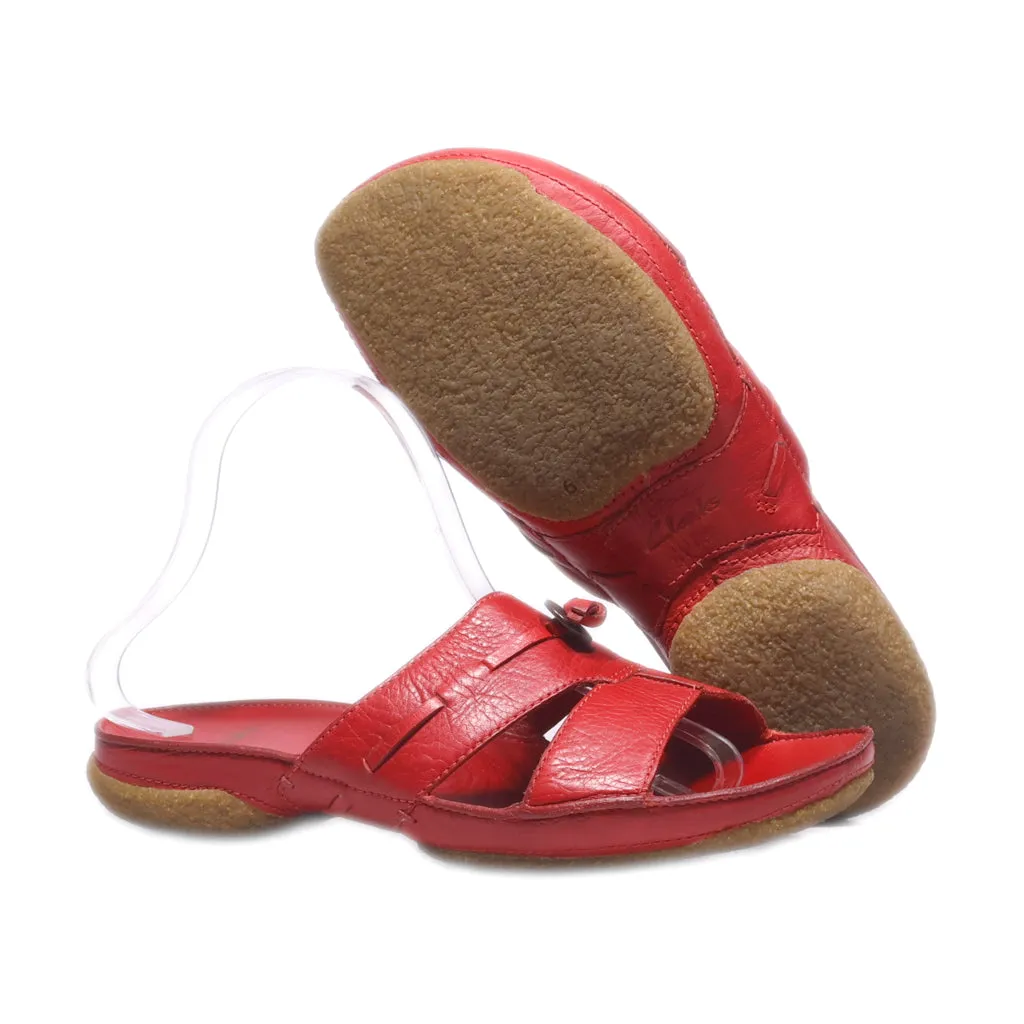Clarks Flat Sandals Leather Red Colour For Women